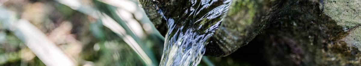 Wasser fließt über einen Stein im Feng-Shui-Garten des Hotel Antoniushof – Symbol für Ruhe & Klarheit