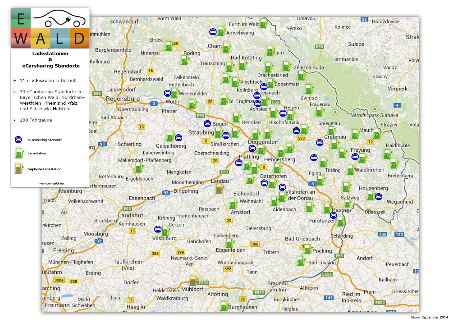 Karte für E-Wald Ladestationen